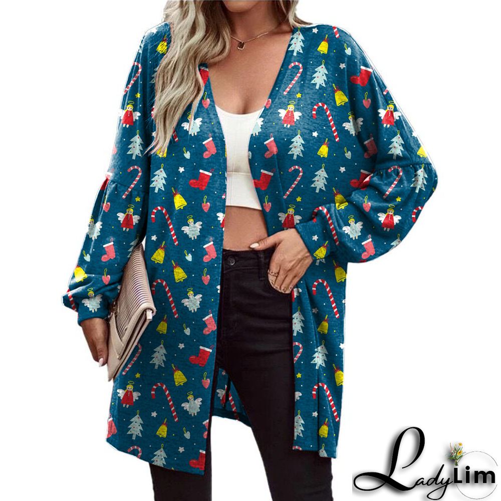 Christmas Women printed long-sleeved cardigan jacket