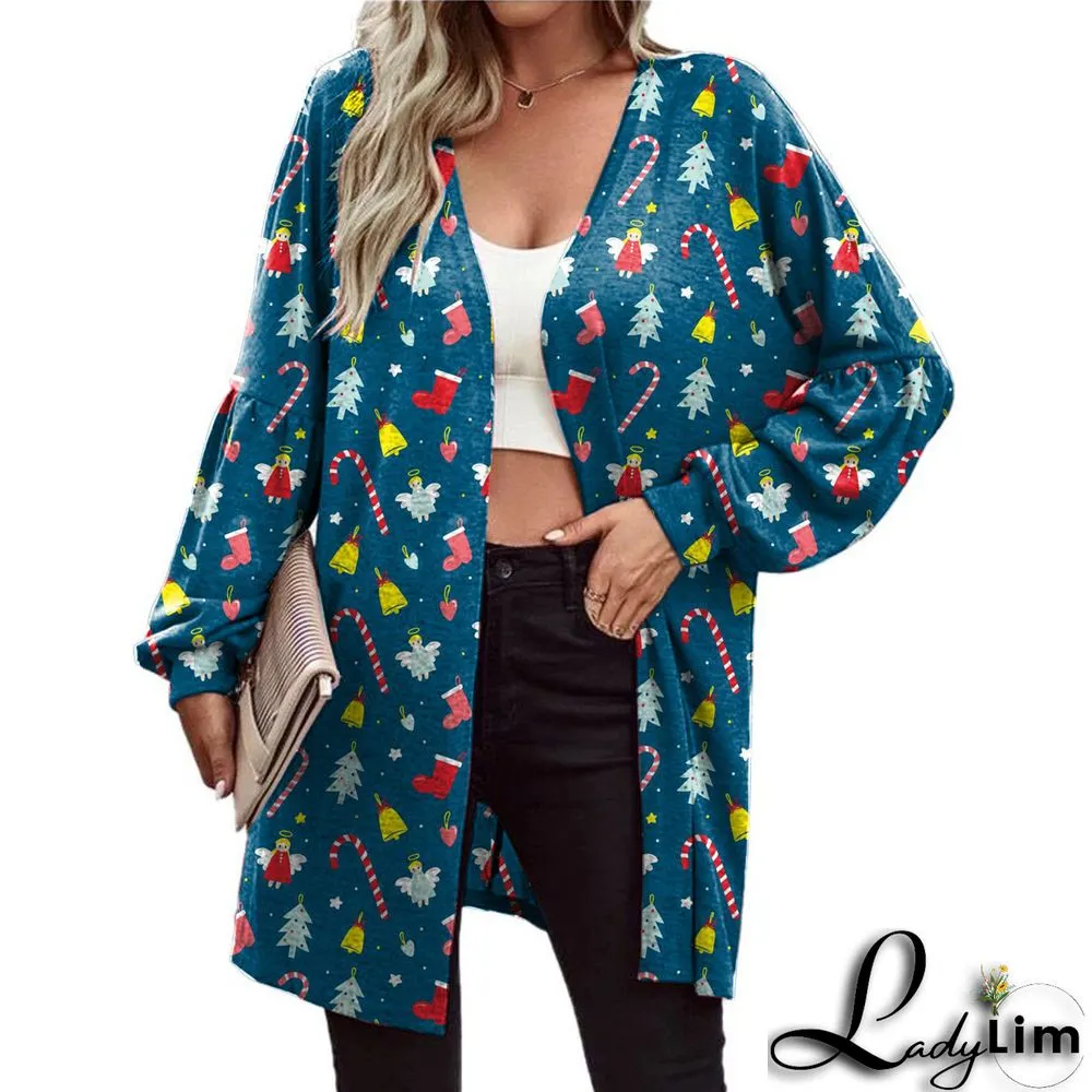 Christmas Women printed long-sleeved cardigan jacket