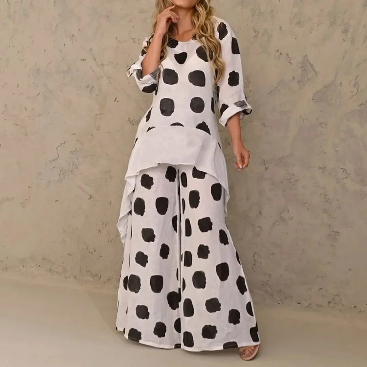 Polka Dot Patchwork Print Two Piece Set