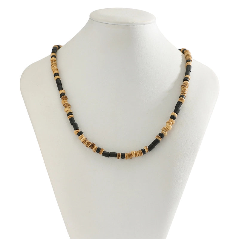 Basic Geometric Wooden Beads Beaded Men's Necklace