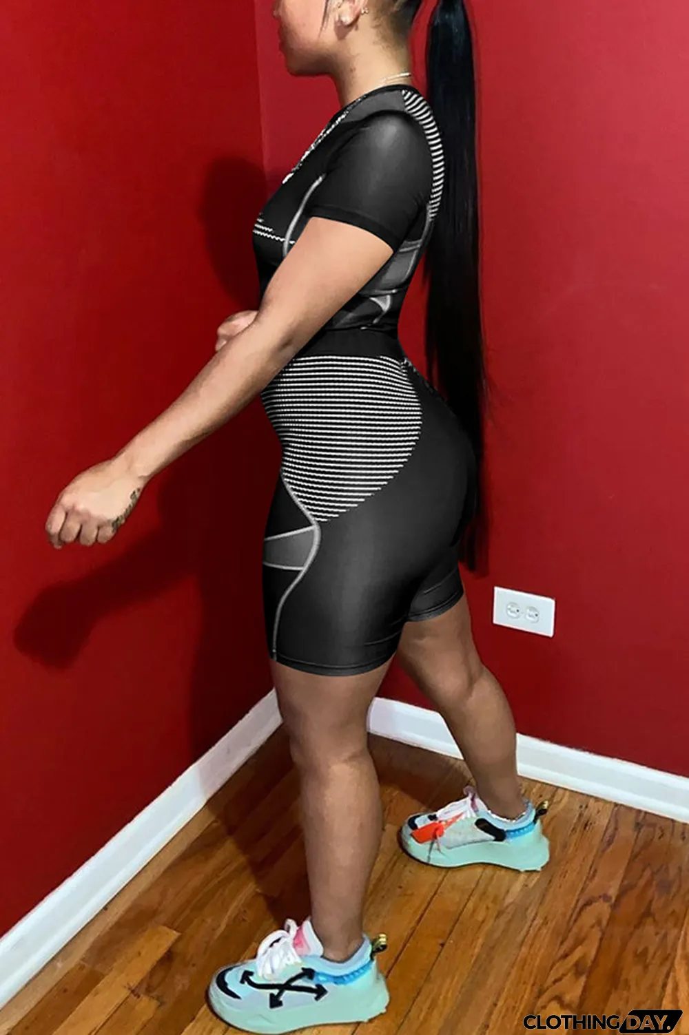 Pink knit Sexy Patchwork Print Straight Short Sleeve Two Pieces