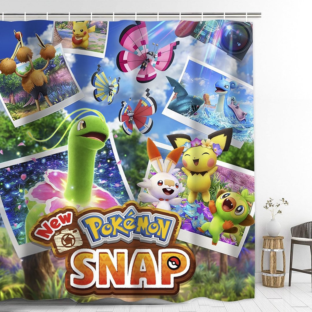 New Pokémon Snap Bathroom Shower Curtain with Hooks Thicken Waterproof Home Decoration