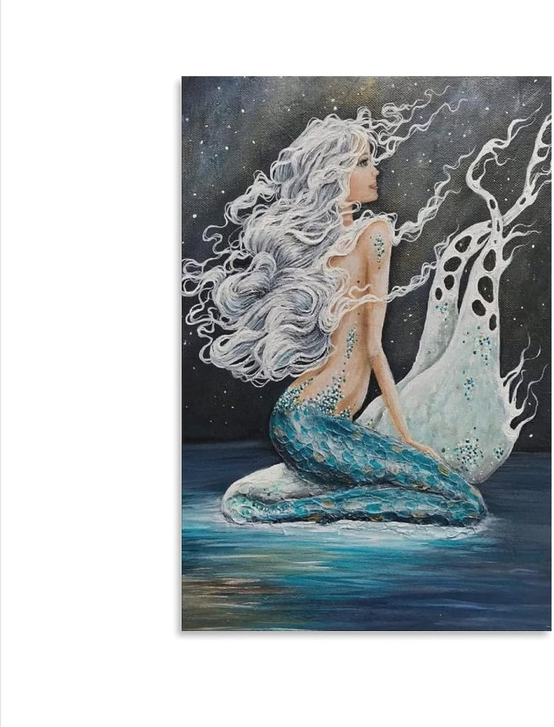 Hot Girl Posters Mermaid Art on The Beach Coastal Home Decor Fantasy Seashell Poster Canvas Wall Art Canvas Painting Posters And Prints Wall Art Pictures for Living Room Bedroom Decor 20x30inch(50x75 20x30inch(50x75cm)