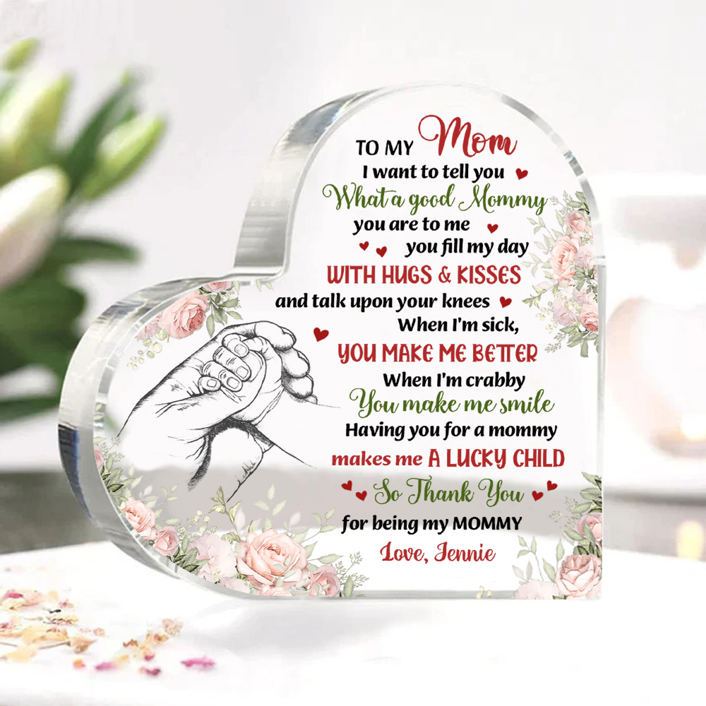 To My Mum/Mom Personalised Name Acrylic Heart Keepsake Holding Hands Ornaments -  I Want to Tell You What a Good Mummy You Are to Me-Jessemade AU