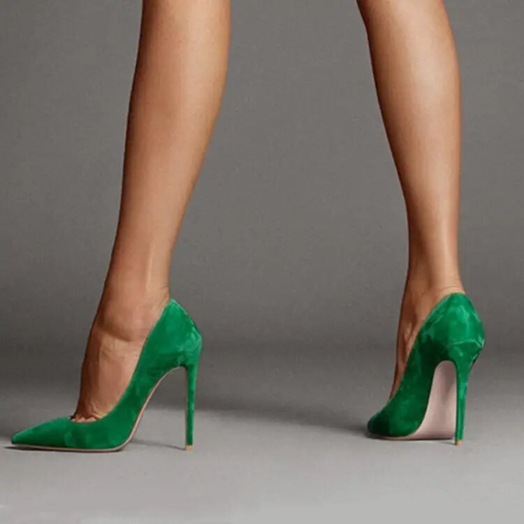 VCSHOES Light Blue Green Suede Pumps Pointed Toe High Heels Ladies Thin Heels Offical Ladies Shoes Woman Solid Stiletto Shoes