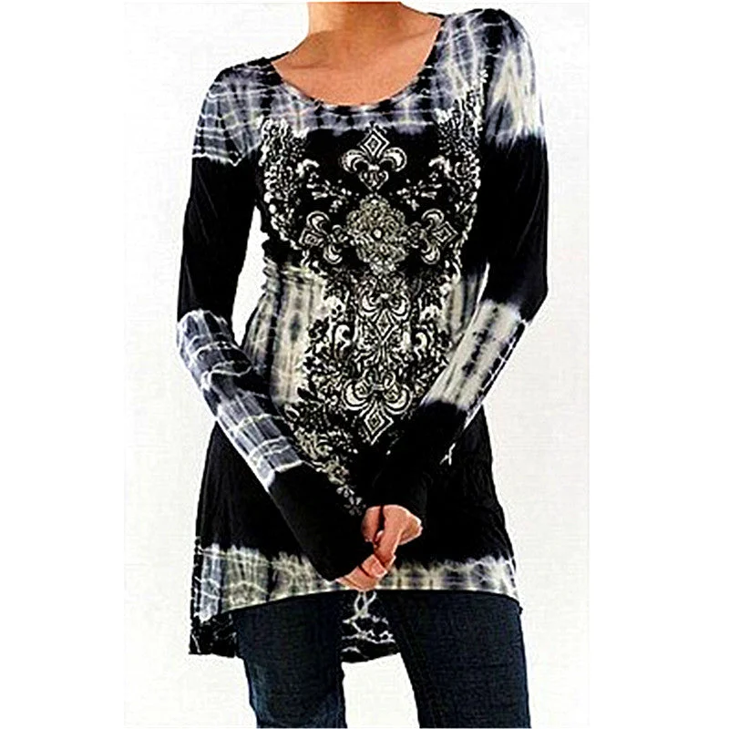 Abstract print long sleeve dress