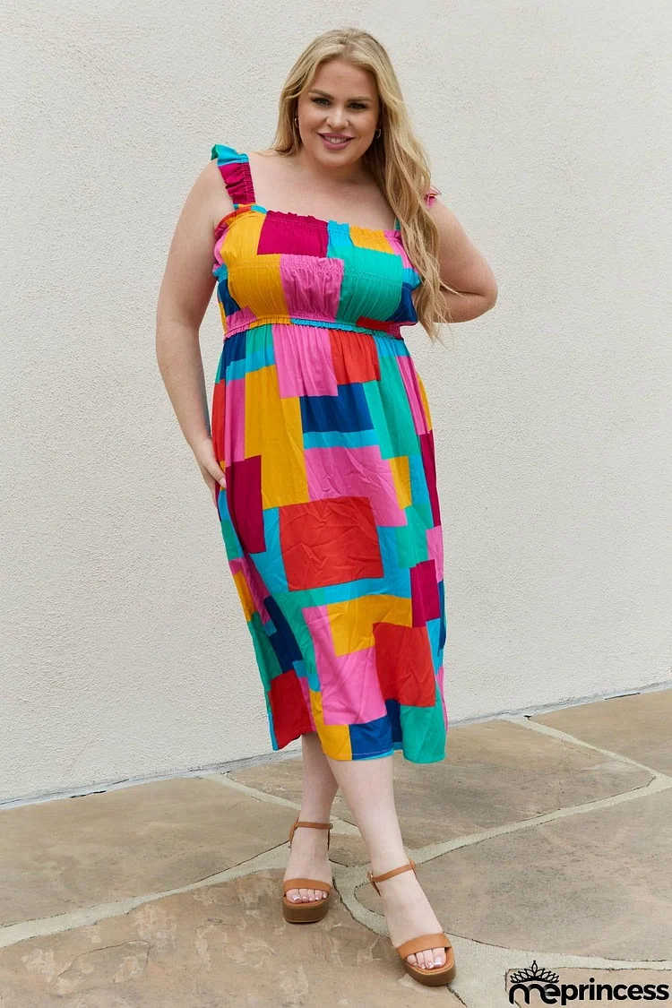 And The Why Multicolored Square Print Summer Dress