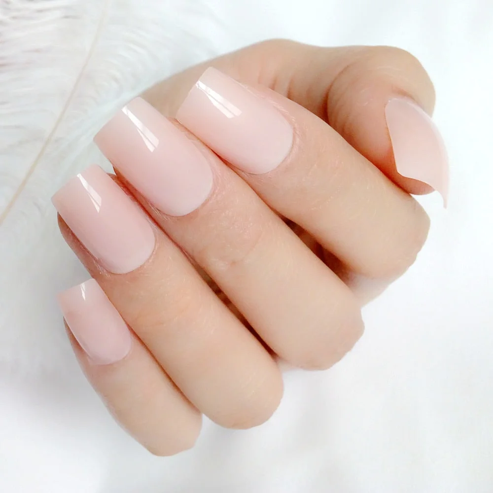 24Pcs Glossy Natural Press On Fake Nails Artificial Flat Long False Nails For Design DIY Full Cover Tips Manicure Tool-Nail Inspo