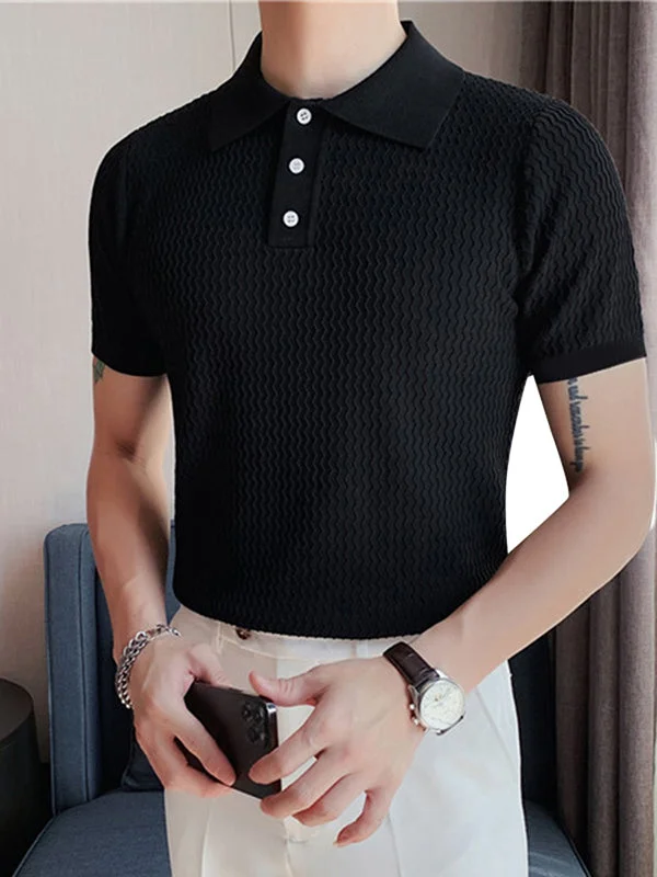 Aonga - Mens Solid Short Sleeve Lapel Button Shirt J