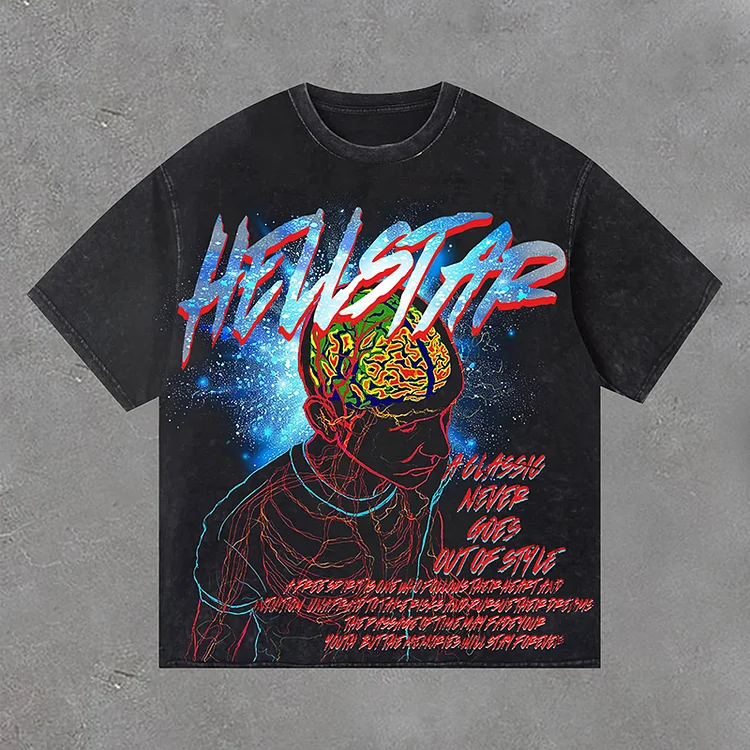 Hellstar Fun Portrait Brainstorming Print Acid Washed T-Shirt
