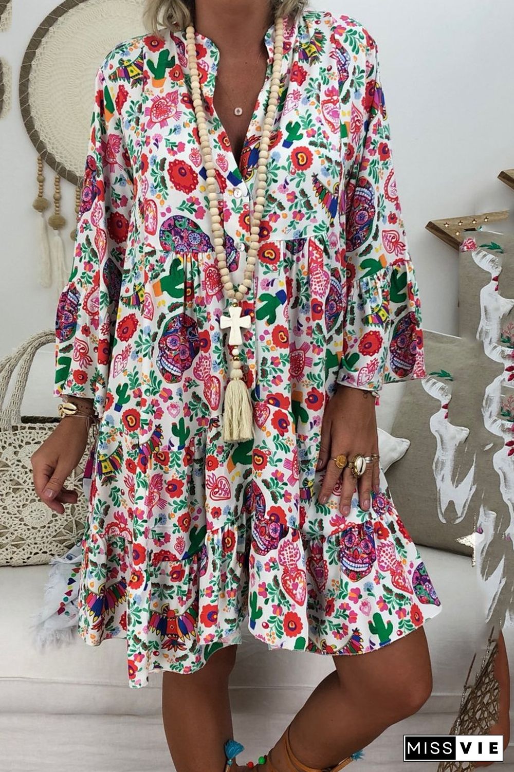 Bohemia Ruffle Hem Floral Printed Dress