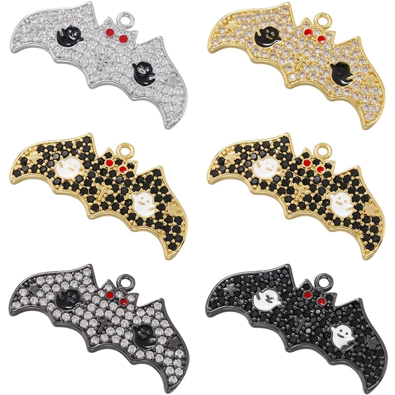 Ig Style Exaggerated Funny Ghost Bat Copper Enamel Plating Inlay Zircon 18k Gold Plated Halloween Charms