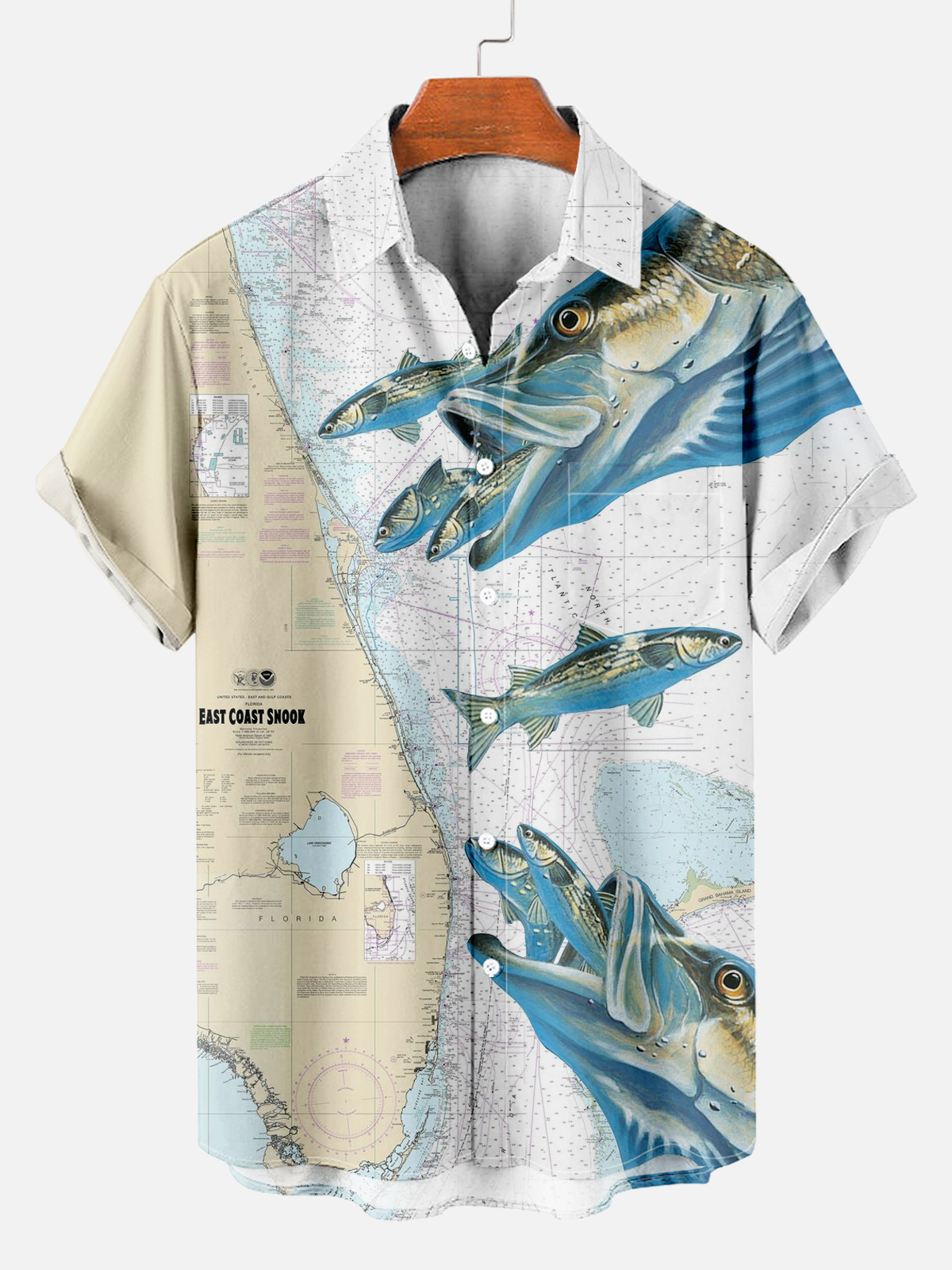 Men's comfortable and casual Hawaii travel vacation fishing map printed shirt PLUSCLOTHESMAN