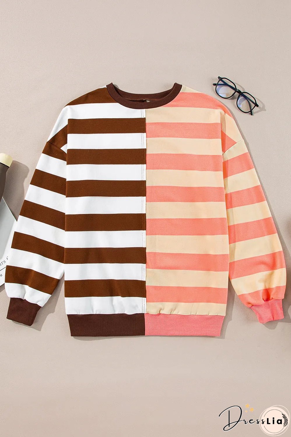 Striped Round Neck Long Sleeve Sweatshirt
