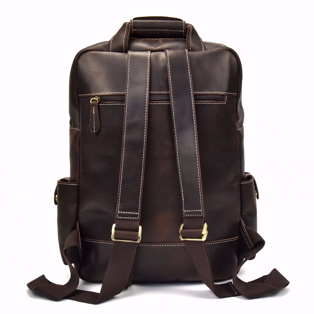 Back View of Woosir Vintage Crazy Horse Men Genuine Leather Backpack