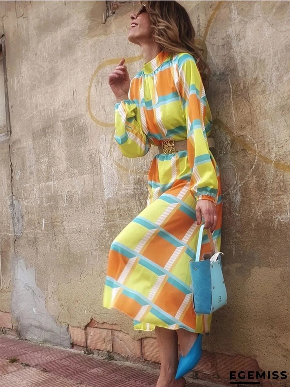 Casual and Loose Print A-line Dress with Waist Reduction | EGEMISS