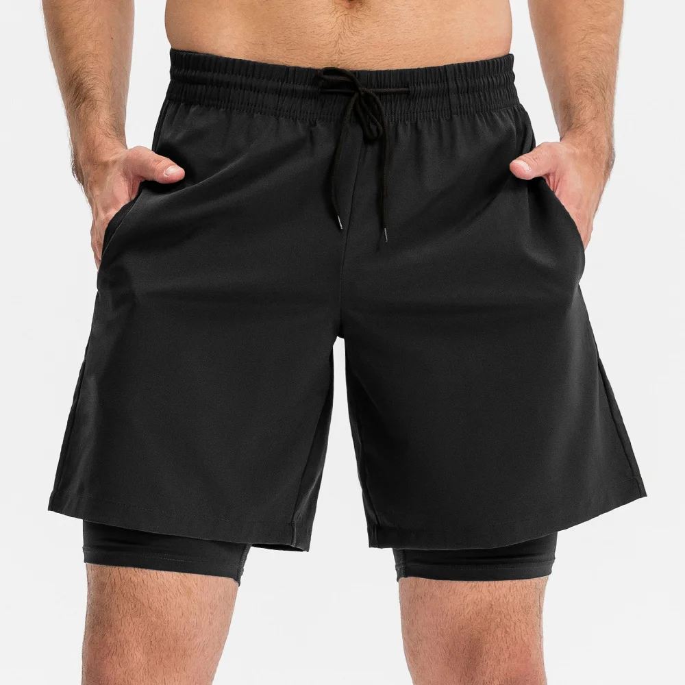 Men's fake two solid color training shorts