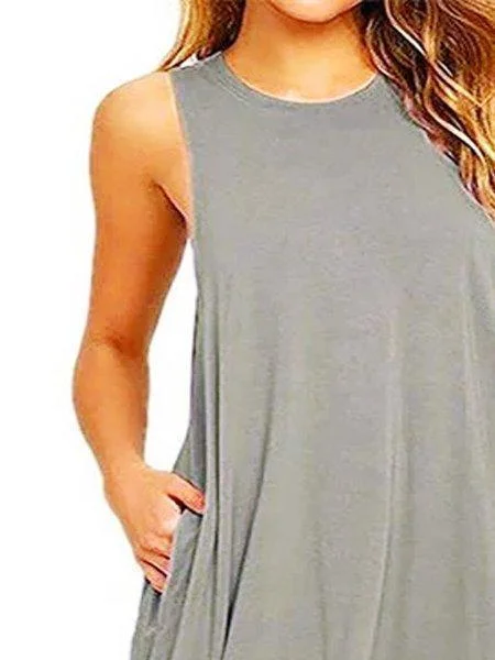 A-line Women Daily Sleeveless Cotton-blend  Solid Summer Dress