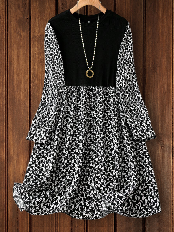 Elegant Printed Patchwork Dress