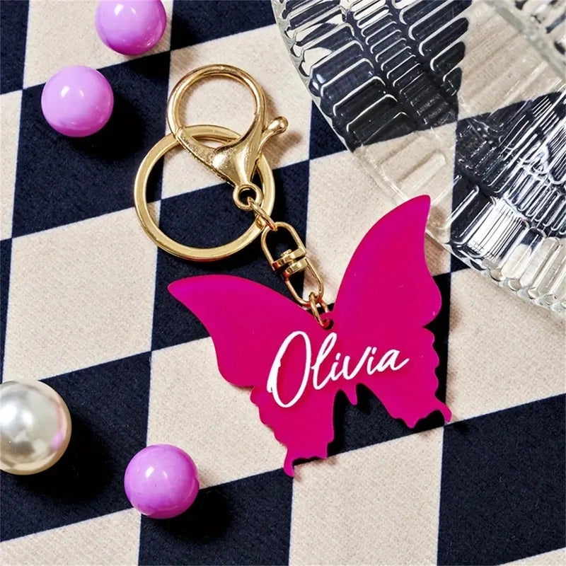 Vacation Minimalist Butterfly Arylic Alloy Animal Printing Butterfly Keychain