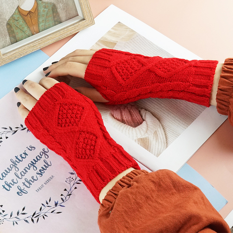 Letclo™  Diamond-shaped Jacquard Half-finger Gloves letclo Letclo