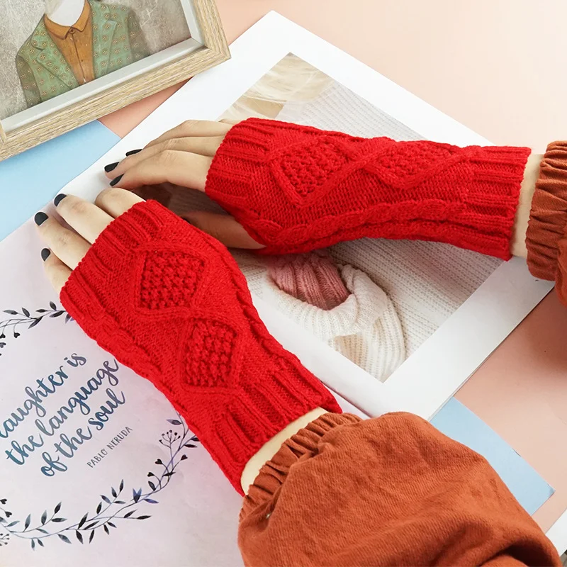 Letclo™  Diamond-shaped Jacquard Half-finger Gloves letclo Letclo