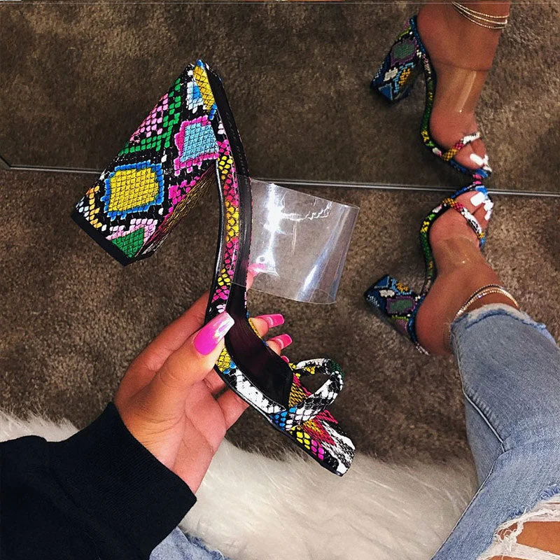 Women Sandals Transparent Sandals Ladies High Heel Slippers Candy Color Open Toes Thick Heel Fashion Female Slides Summer Shoes