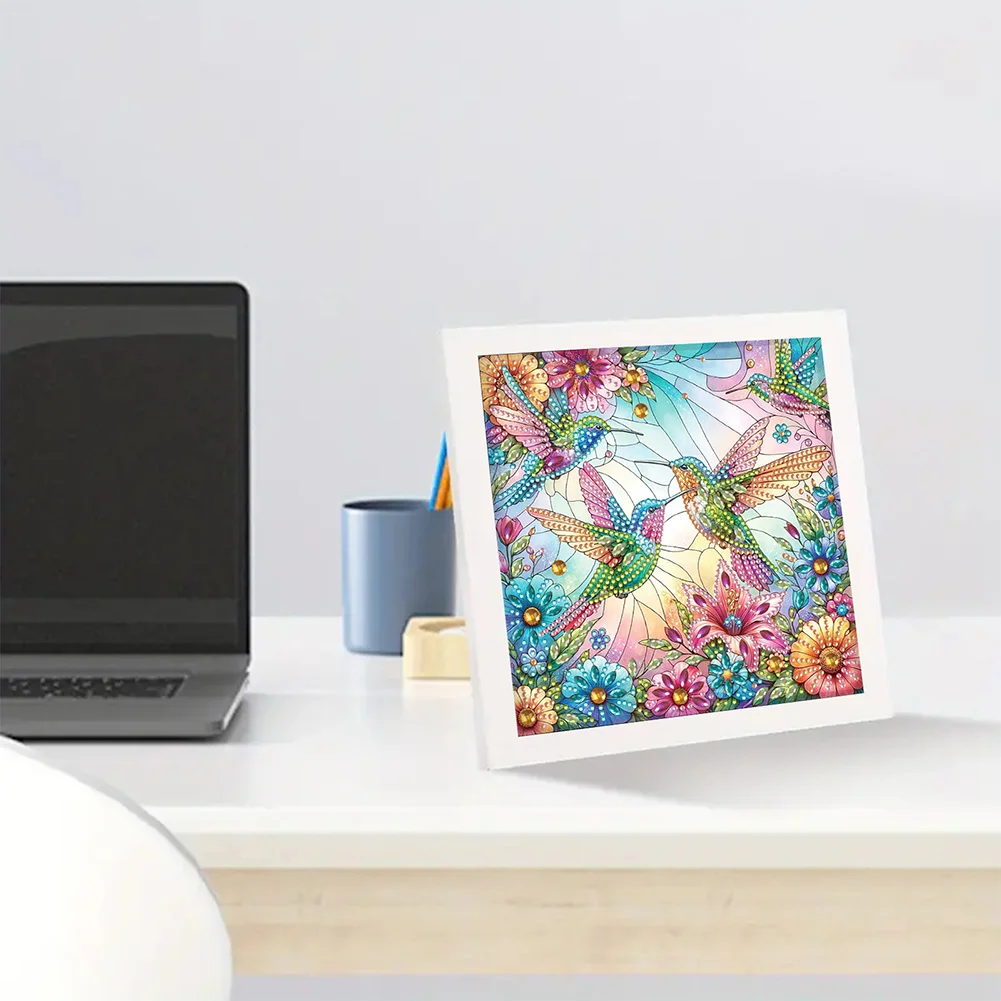 5D DIY Partial Special Shaped Drill Diamond Painting Kit Hummingbird Decor(19.2*19.2cm)【With Frame】
