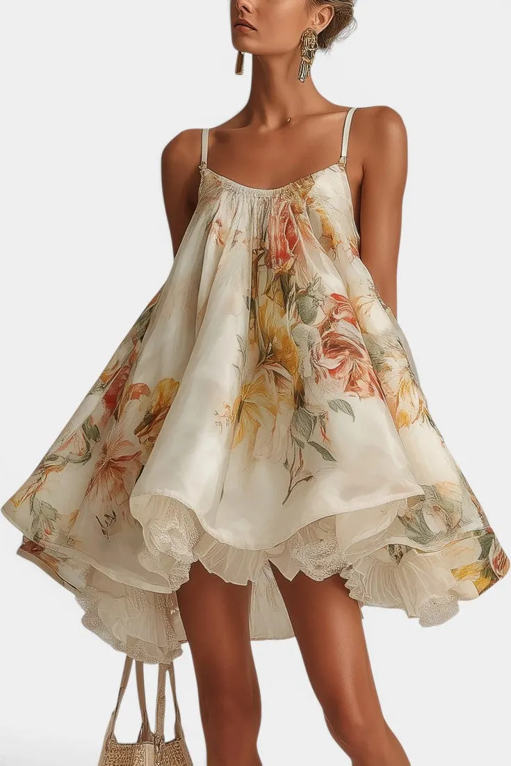Layered Floral Mini Dress with Ruffled Hem