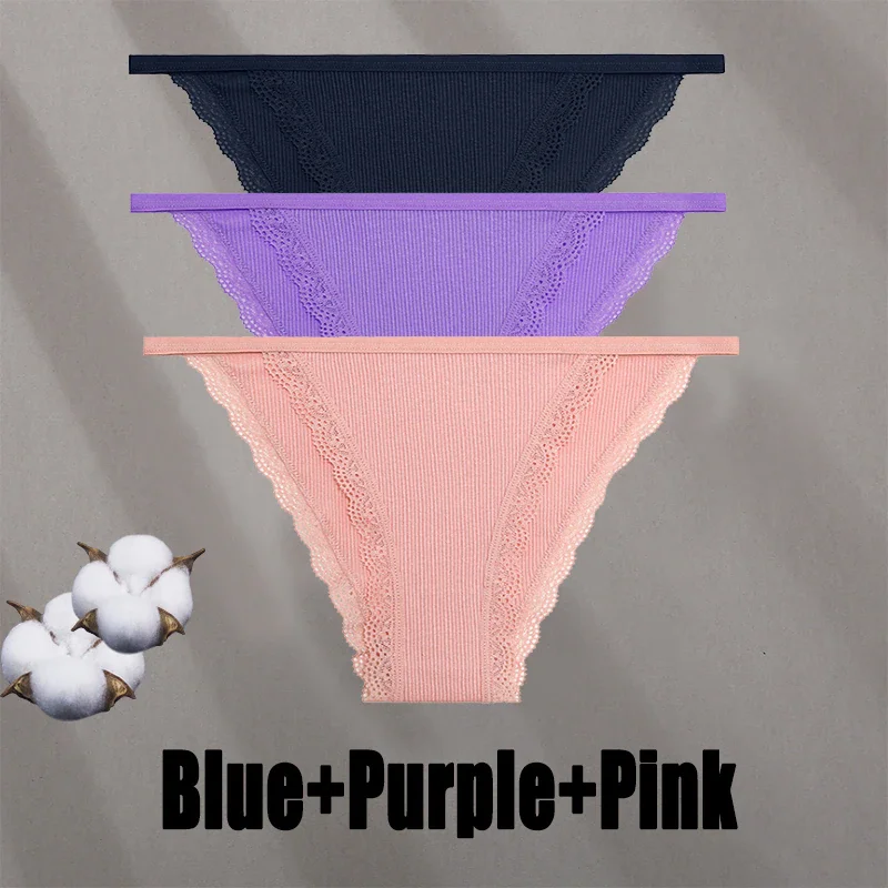Billionm Women Sexy Lace Panties Cotton Breathable Underwear G-String Intimates Lingerie Female Solid Color Soft Underpants