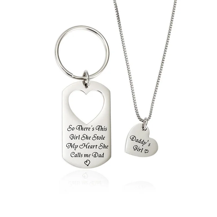 Father and Daughter Jewelry Set Personalized Key chain with Heart Matching Pendant