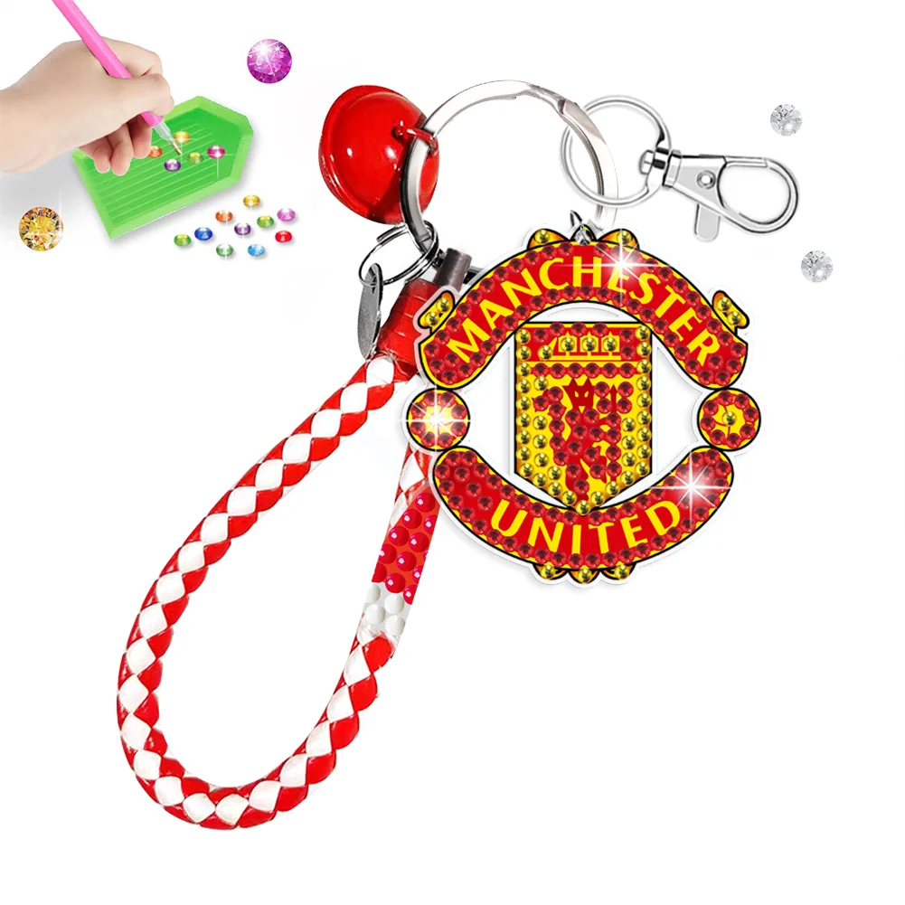 【Upgrade】DIY Manchester United F.C. Logo Double Sided Rhinestone Painting Keychain Pendant for Adult