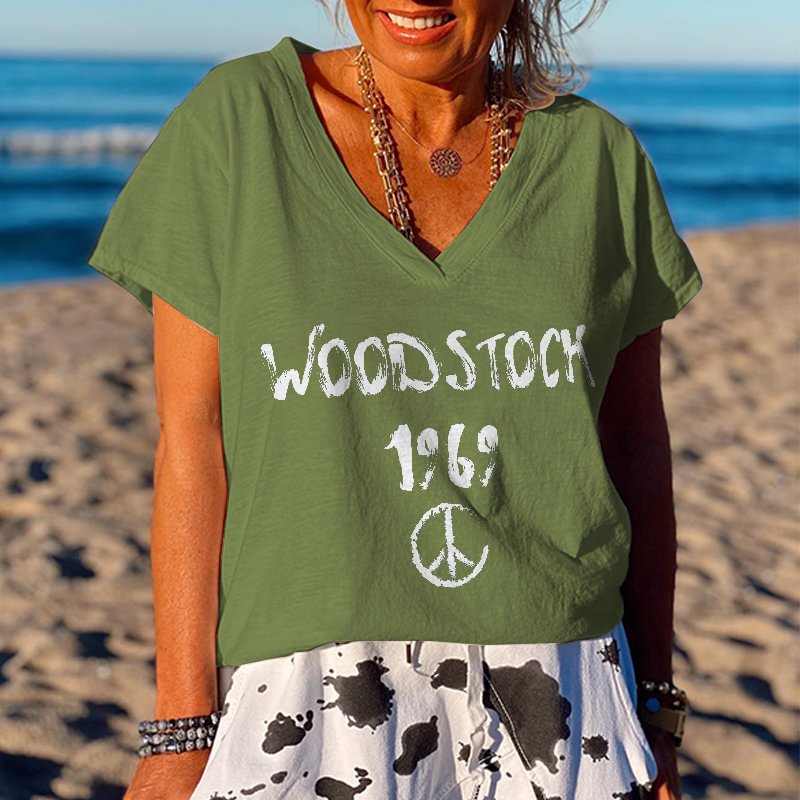 Woodstock 1969 Printed Hippie T-shirt