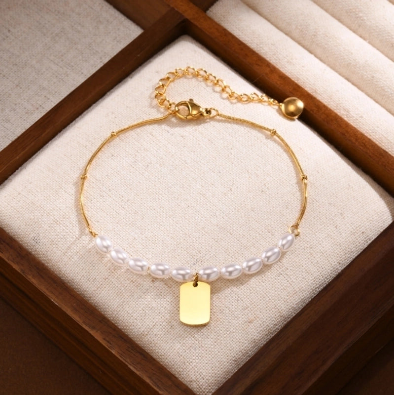 Sweet Minimalist Solid Color 304 Stainless Steel Titanium Steel 18K Gold Plated Bracelets In Bulk