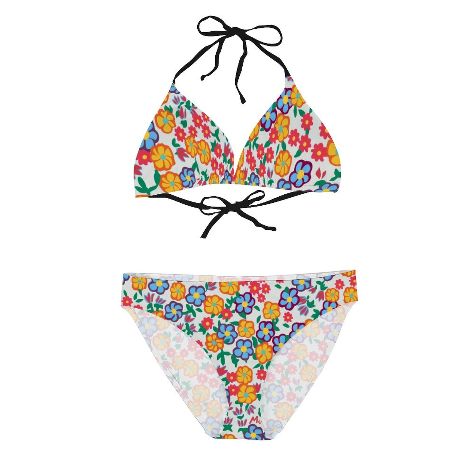 Cute Floral Pattern Women's Halter Tie String Triangle Bikini Set