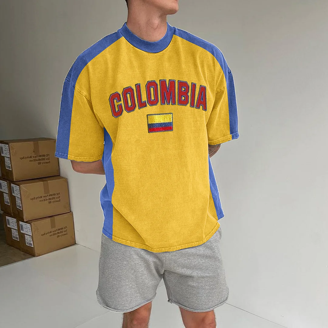 Unisex Vintage Colombian Color Block Football T-Shirt