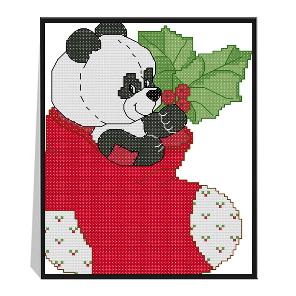 

Panda in Christmas Stocking - 14CT Stamped Cross Stitch - 22*19cm, 501 Original