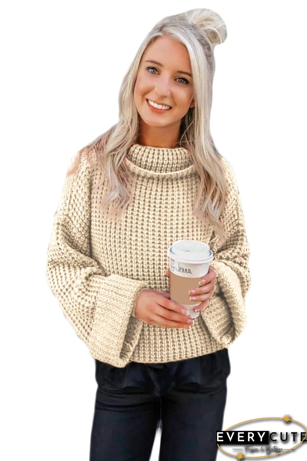 Apricot Turtleneck Knitted Sweater