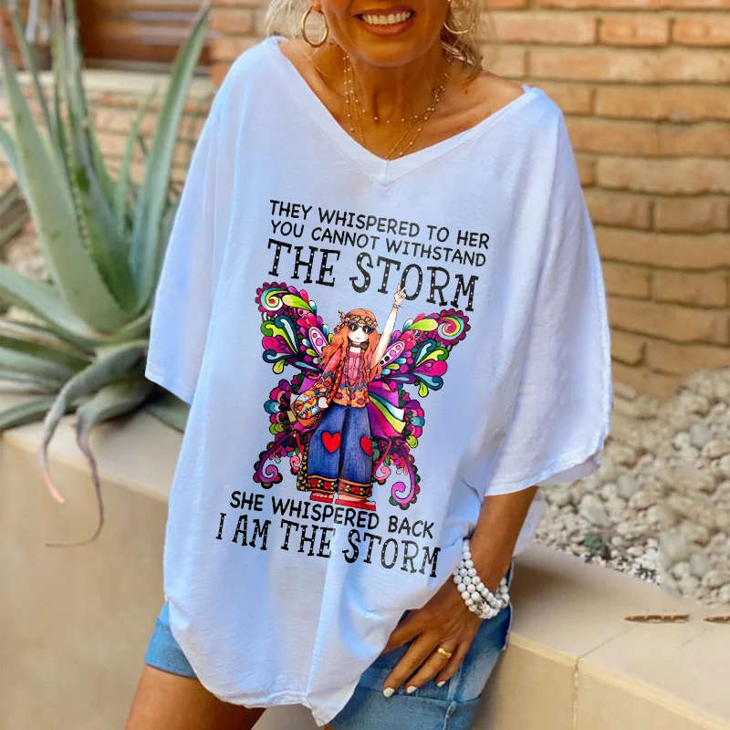 Oversized They Whispered To Her You Cannot Whispered The Storm Print Butterfly Graphic Loose Tees