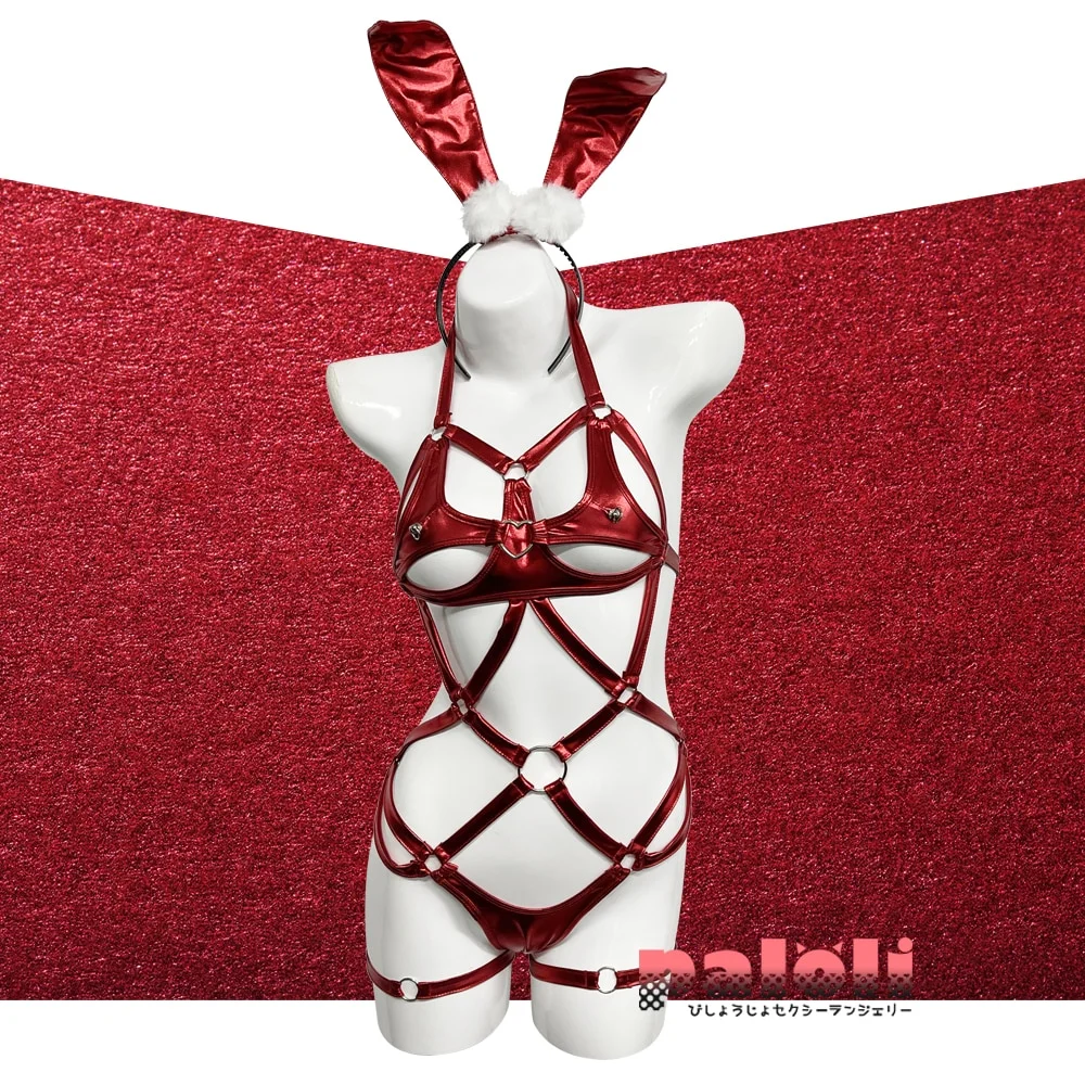 Billionm Women Bunny Cosplay Costumes Hollow Out Full Body Harness Leather Lingerie Halter Neck Bondage Body Cage Erotic Bodysuit 2021NEW