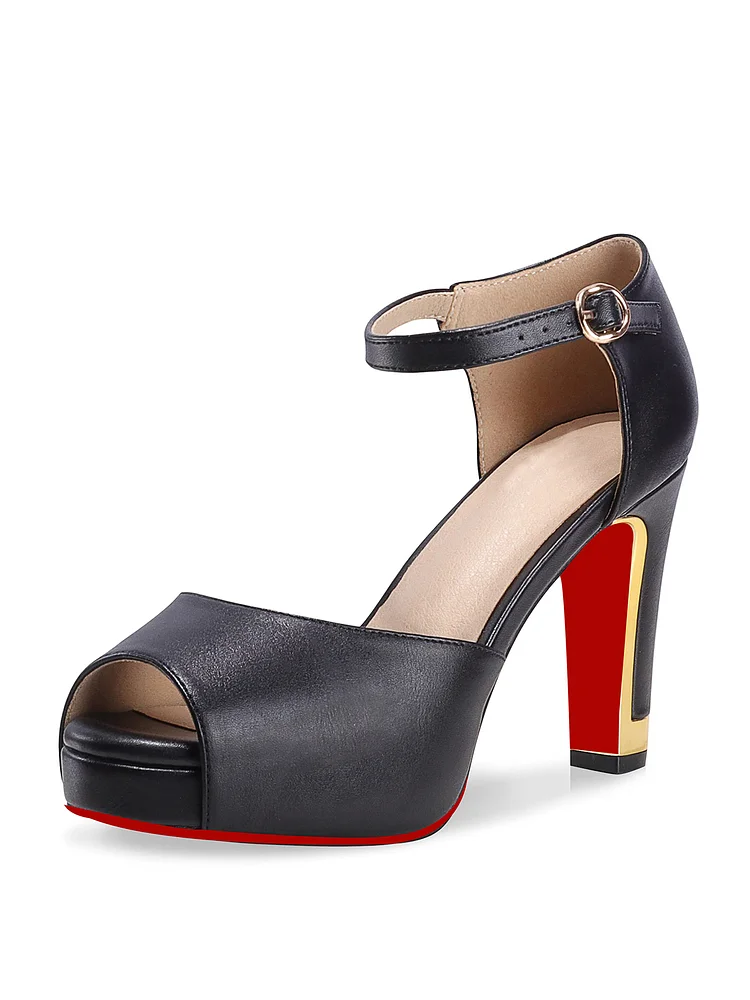 100mm Women's  Chunky High Heel Sandal Strappy Peep Toe Ankle Strap Dress Shoes Bridesmaid Ladies  Red Bottom Pumps