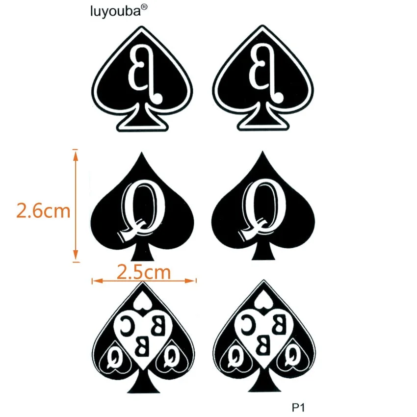 Poker Spades Waterproof Temporary Tattoos Women Fake Tattoo Body Stickers Tatoo Men Festival Tattoo Tatuajes Faux Tatouage