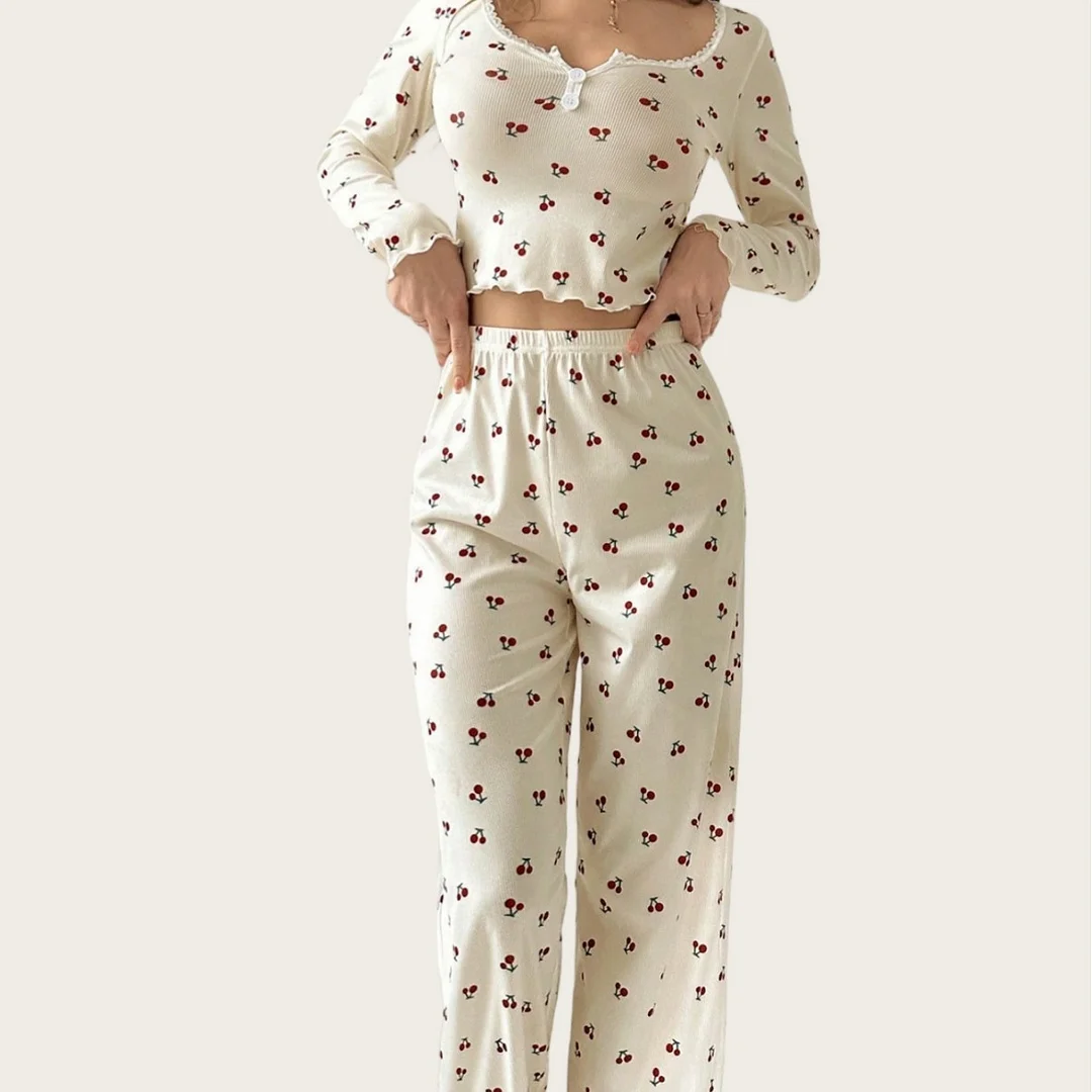Uveng Hot New Pyjamas V-Neck Casual Fashion Elastic Trousers Women's Long-Sleeved Homewear
