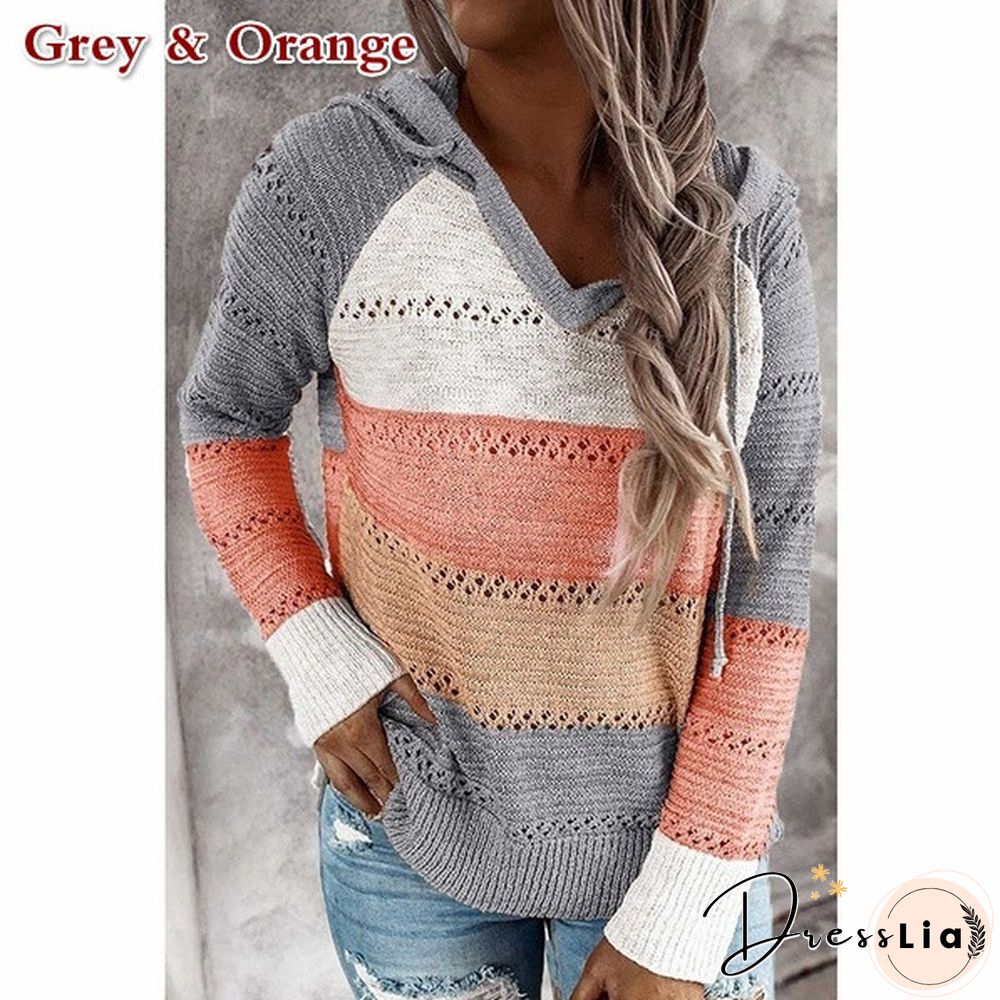 New Comfy Stylish Stitching Color Hoodies For Women Long Sleeve New Casual Clothing Style Casual Tops For Women Women's Casual Spring Fall Sweaters 7 Colors