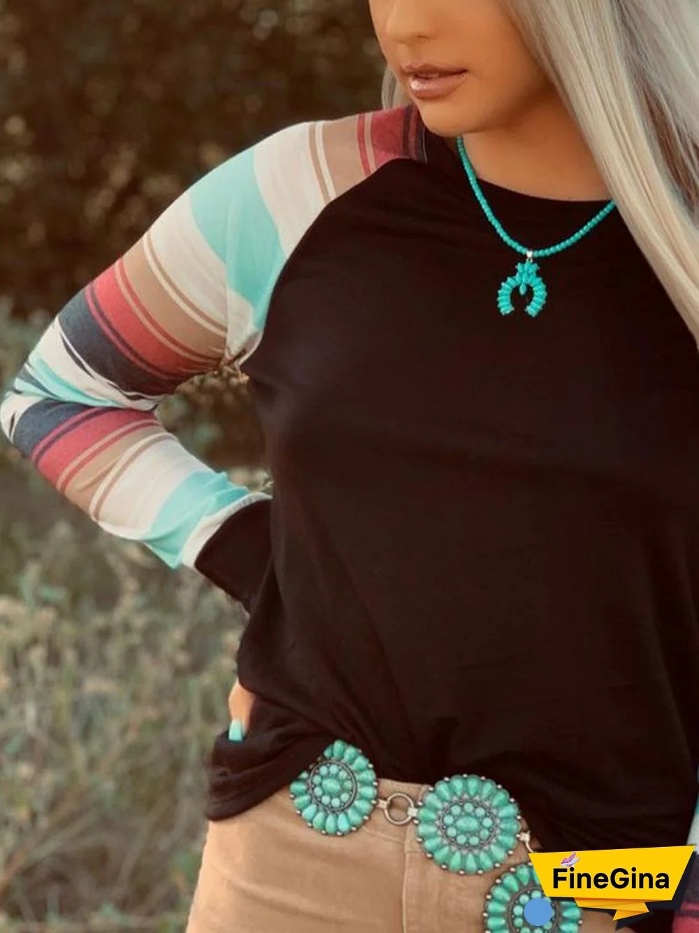 Geometric Long Sleeve Paneled T-shirt