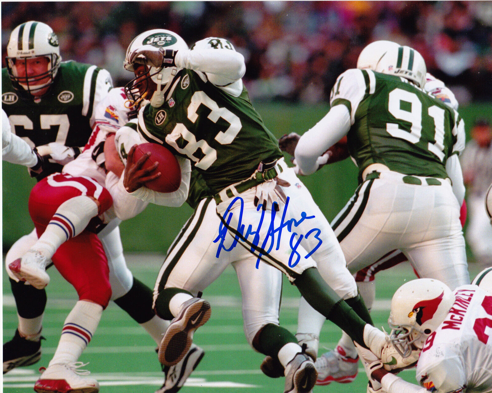 DWIGHT STONE NEW YORK JETS ACTION SIGNED 8x10