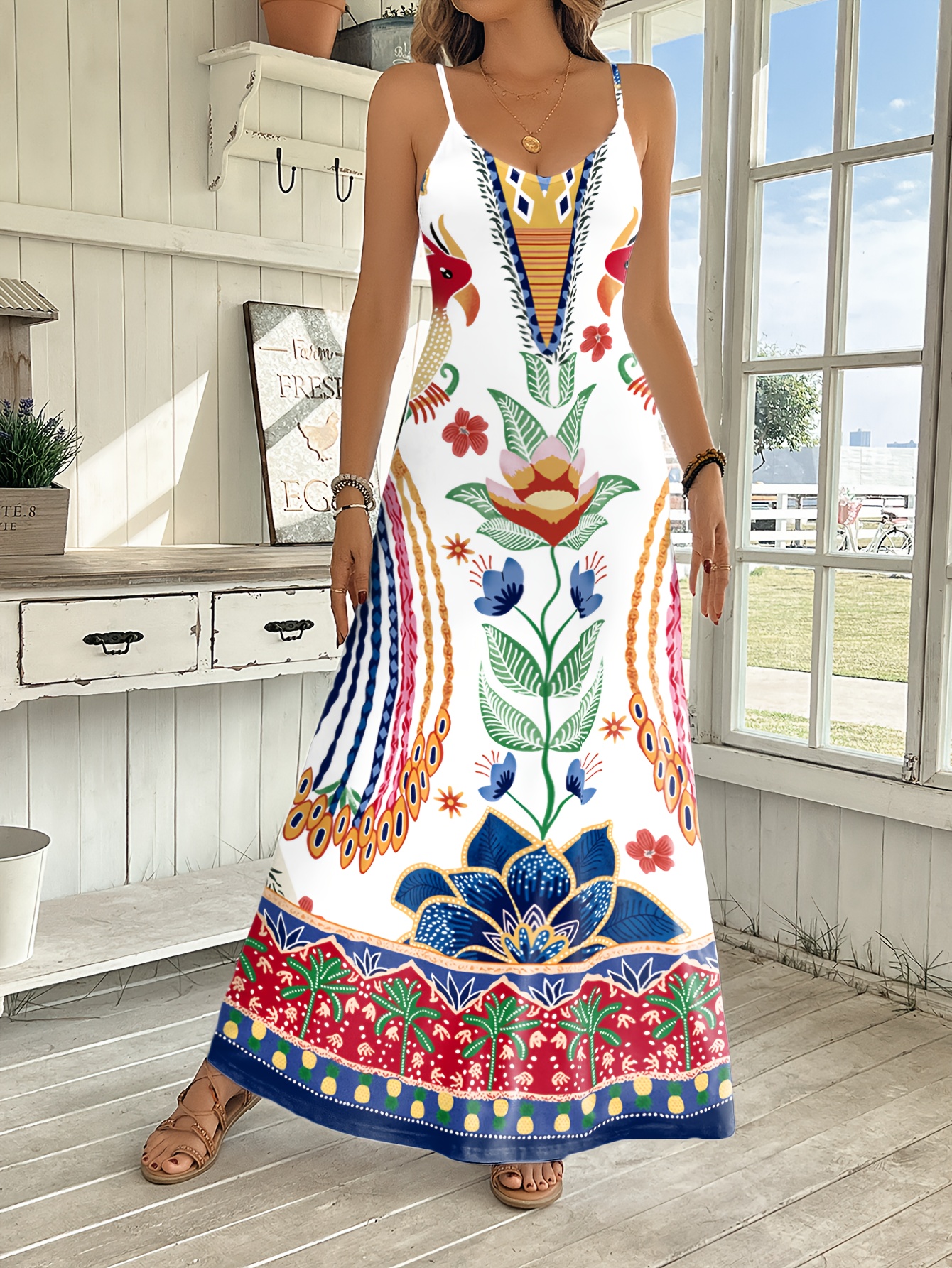 Women's Fashion Pattern Printed Suspender Long Dress For Spring And Summer | IFYHOME