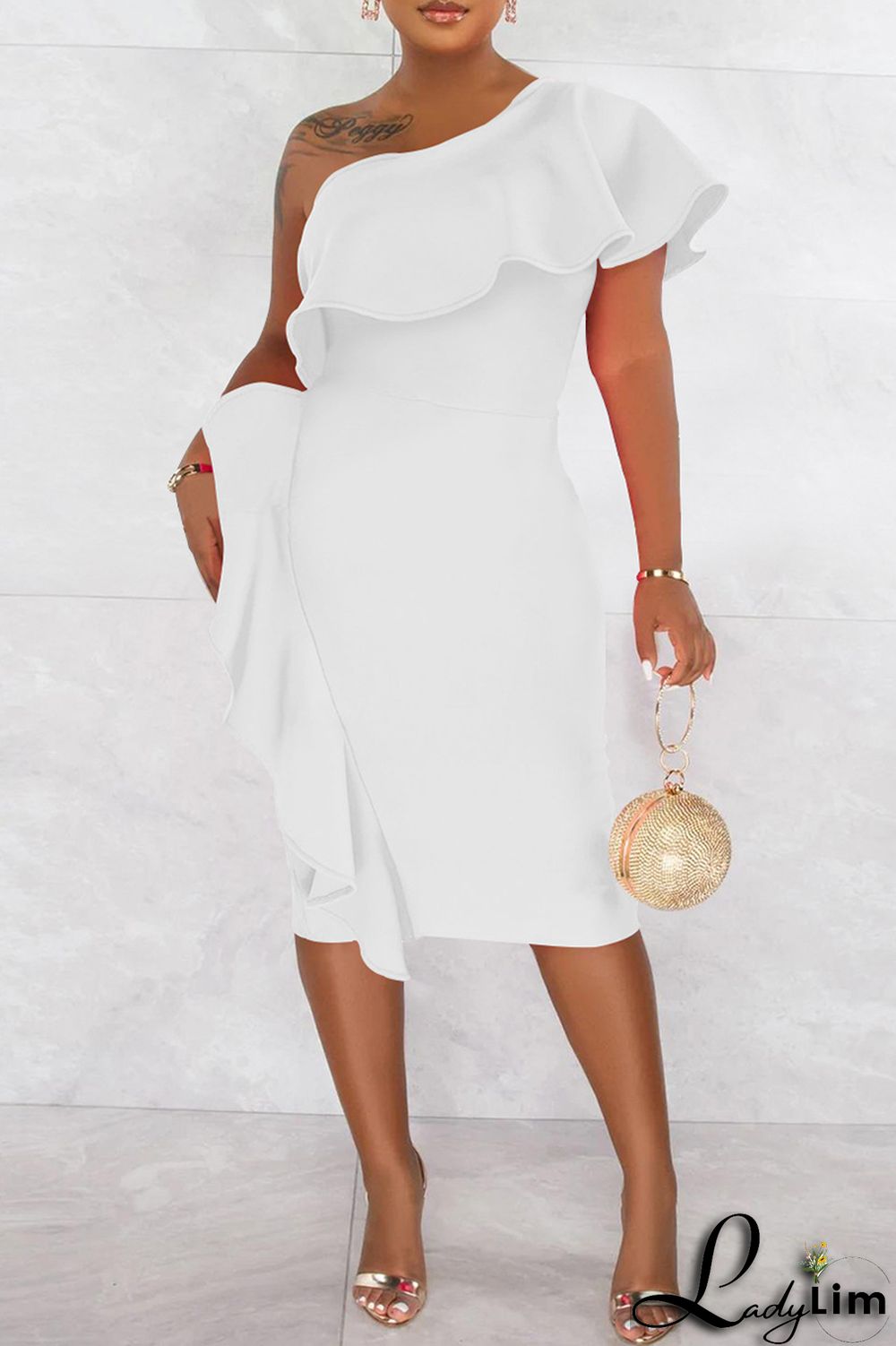 Rose Red Fashion Casual Solid Patchwork Backless Oblique Collar Short Sleeve Dress