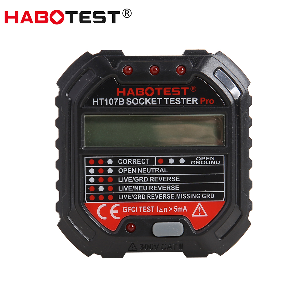 

HT107 Socket Tester Pro Voltage Test Socket Detector GFCI Outlet Tester US, 501 Original