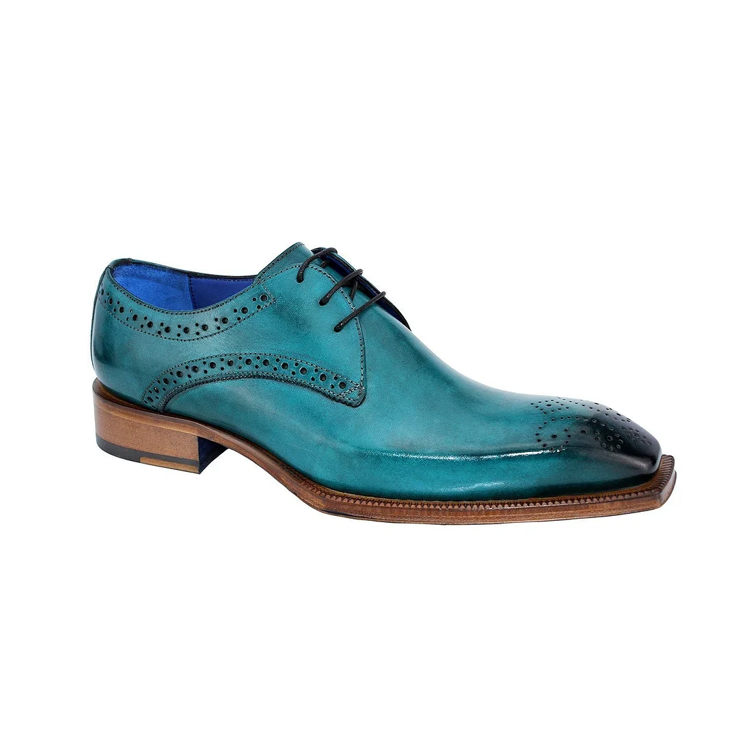 Men's Shoes Teal Calf-Skin Leather Derby Oxfords